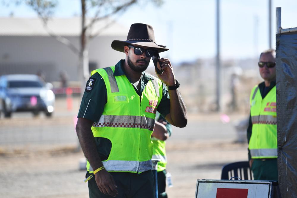 Paramedic taking a phone call